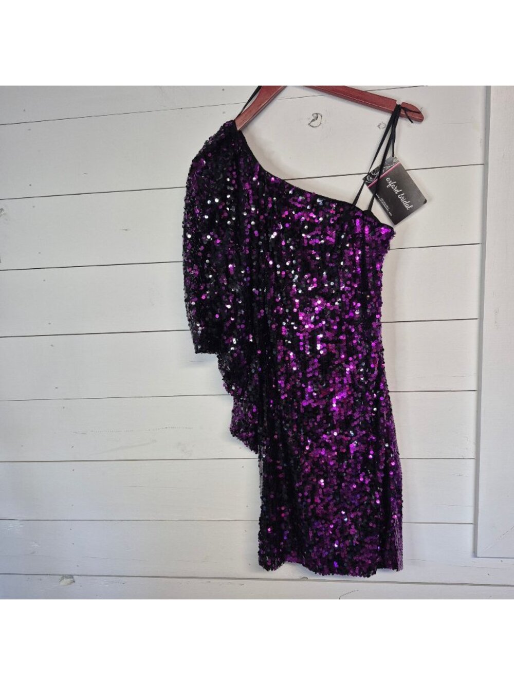 Betsy & Adam One-Shoulder Purple Black Sequin Dress Womens Size 4 Evening Party‎